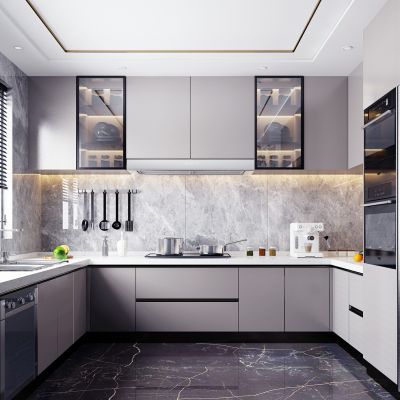 现代整体式厨房橱柜冰箱烤箱