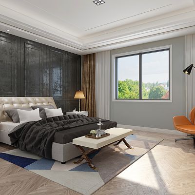 后现代男孩房卧室床休闲椅