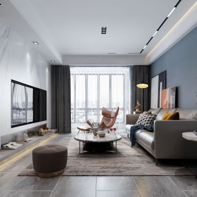 后现代客厅沙发茶几组合