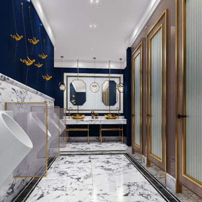 新中式会所公共洗手间卫生间小便斗洗手台金属小人