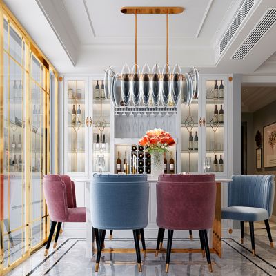 欧式简欧餐厅餐桌椅酒柜组合