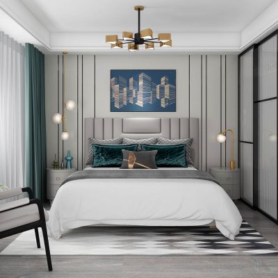 简欧式现代卧室双人床床头柜