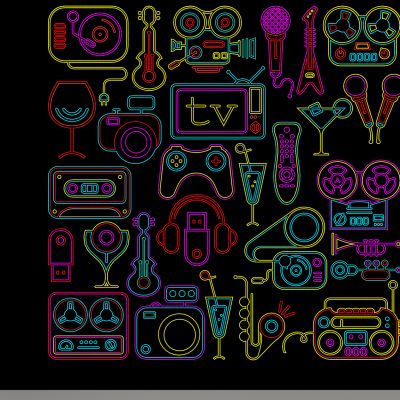 现代咖啡厅餐厅酒吧夜店音乐符号霓虹灯管彩灯楼房子轮廓