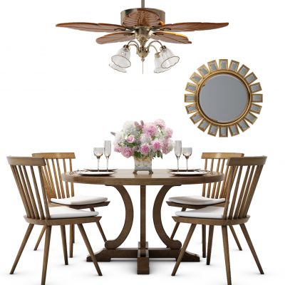 现代餐桌椅风扇灯组合