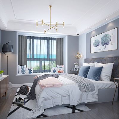 现代简欧卧室床床头柜吊灯