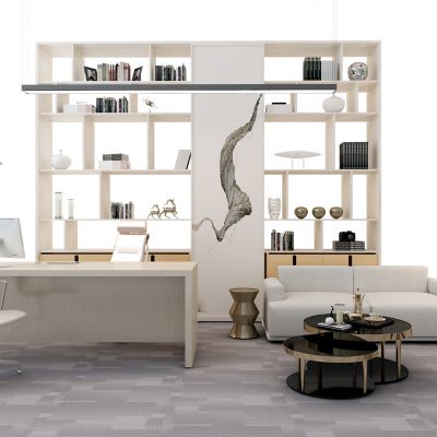 现代老板台书柜沙发组合