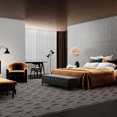 现代卧室床落地灯休闲沙发