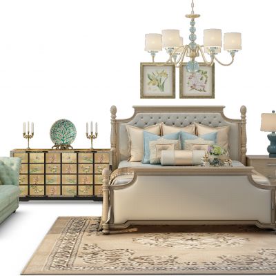 美式欧式床床头柜组合