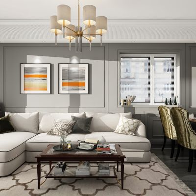 美式欧式客餐厅沙发茶几餐桌椅吊灯