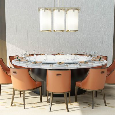 新中式餐厅桌椅吊灯组合