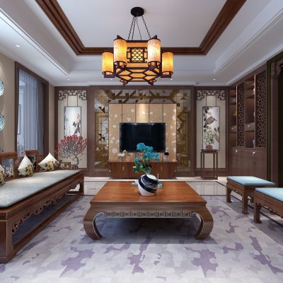 中式客厅实木家具沙发茶几