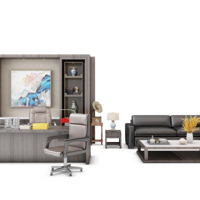 现代老板台书柜沙发组合