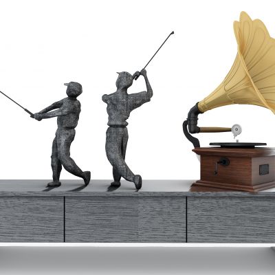 现代留声机高尔夫人物雕塑摆件
