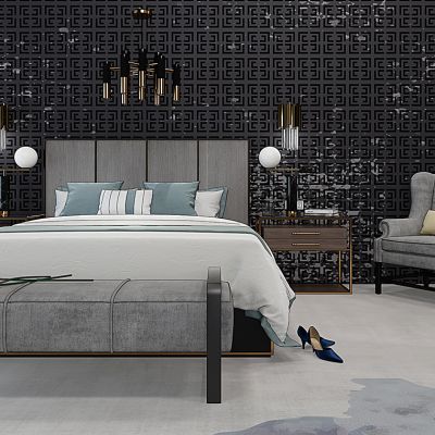 现代轻奢新中式床床头柜鞋子卧室