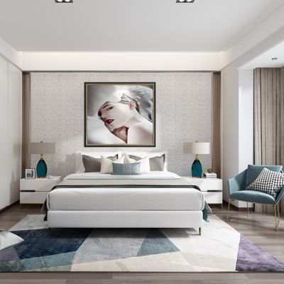 现代轻奢卧室床休闲椅