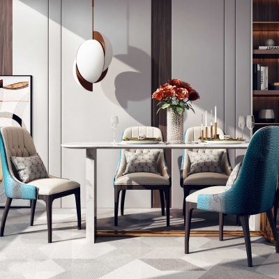 北欧现代轻奢餐桌椅子花瓶小吊灯组合