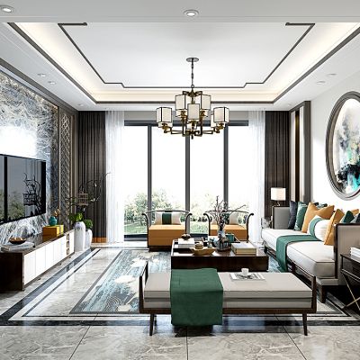 新中式客厅沙发茶几电视柜饰品摆件