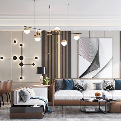 现代轻奢客餐厅沙发茶几组合餐桌餐椅