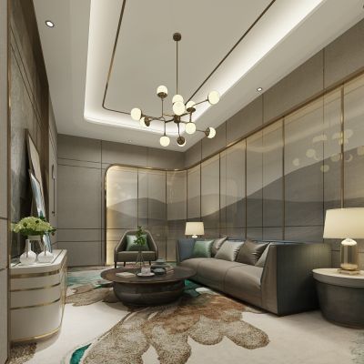 现代新中式售楼处洽谈室会客厅