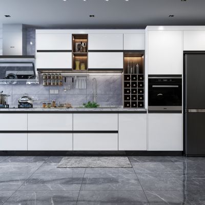 北欧现代厨房橱柜冰箱吸油烟机调料罐