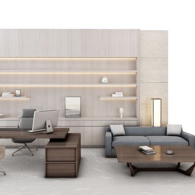 现代老板台办公桌书柜