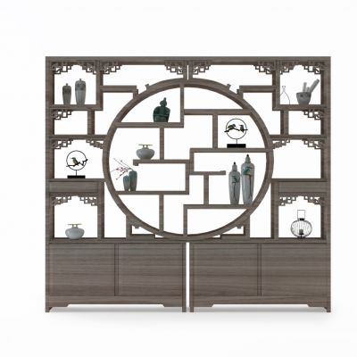 中式实木博古架陶瓷器皿摆件组合