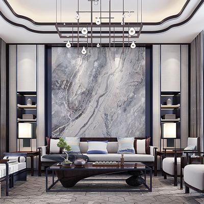 新中式客厅沙发茶几椅子吊灯