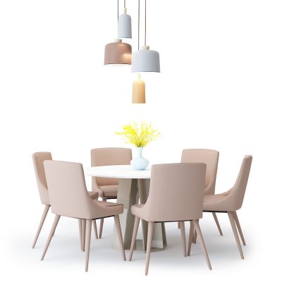 现代餐桌椅吊灯组合3D模型