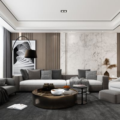 现代轻奢客厅沙发茶几休闲椅子