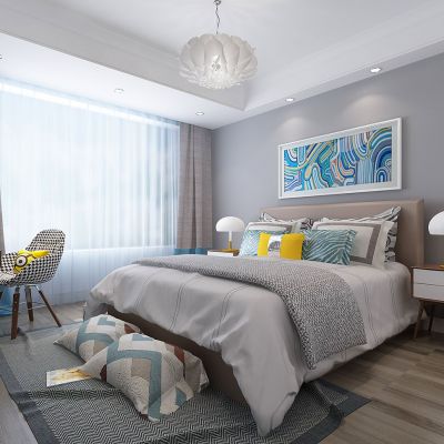 简欧式现代卧室床写字台花灯