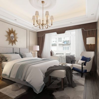 简欧式卧室床床头柜休闲椅