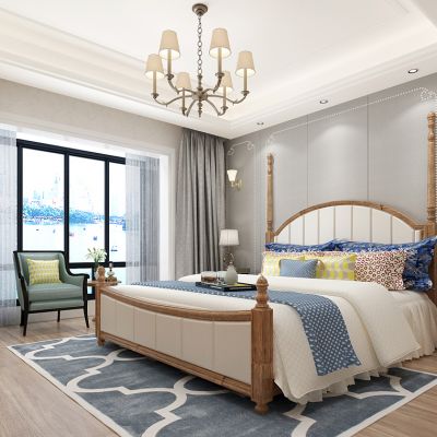 美式卧室欧式床床头柜铁艺吊灯