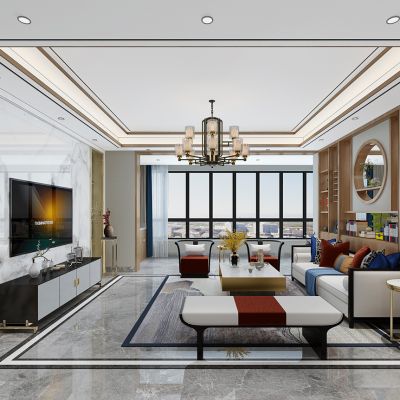 新中式客厅沙发茶几沙发凳电视柜花架边几