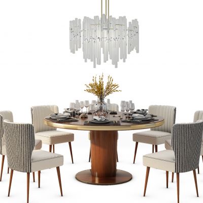 简欧圆形餐桌椅