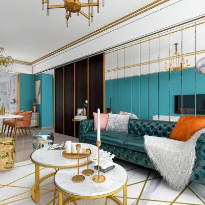 简欧式现代轻奢客餐厅沙发茶几餐桌椅子人面座椅沙发墩