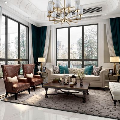 欧式美式客厅沙发茶几单人高靠背沙发艺术雕塑