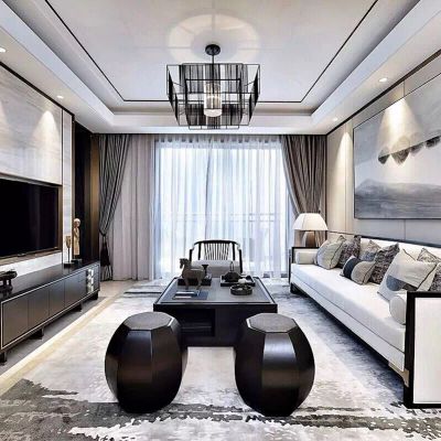 新中式客厅沙发茶几电视柜鼓凳墩