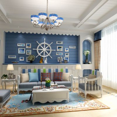 欧式地中海田园客厅沙发茶几挂饰挂件吊灯