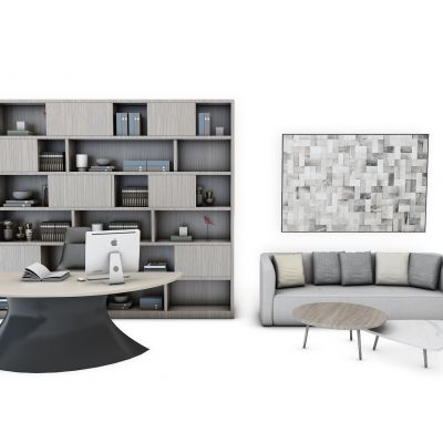 现代办公桌书柜