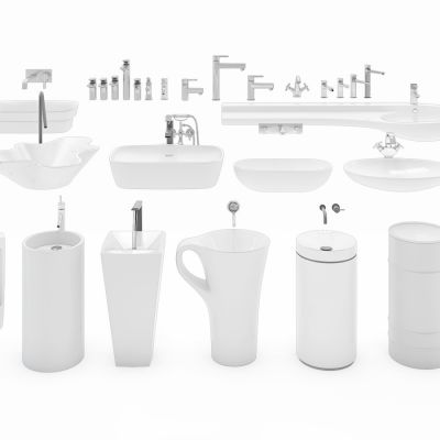 现代洗手台水龙头小便器组合