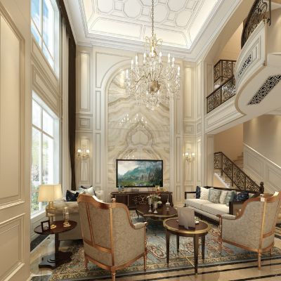 欧式法式别墅跃层客厅铁艺栏杆沙发茶几