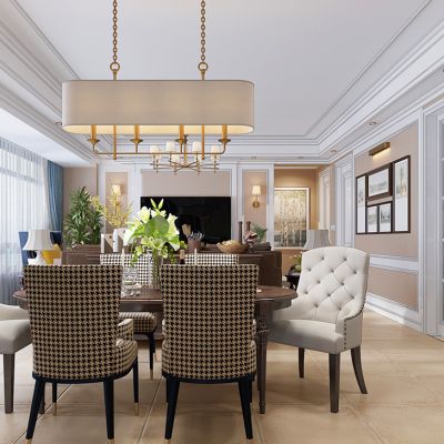 欧式简欧餐厅餐桌椅酒柜组合