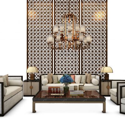 现代中式沙发茶几组合