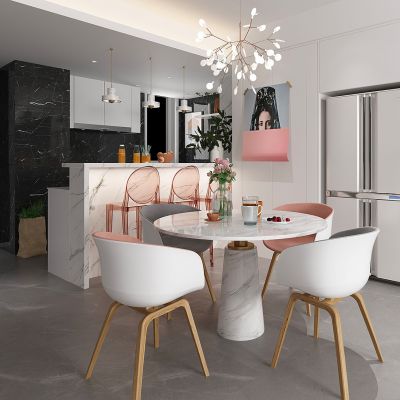 北欧餐厅圆形餐桌椅水吧台冰箱