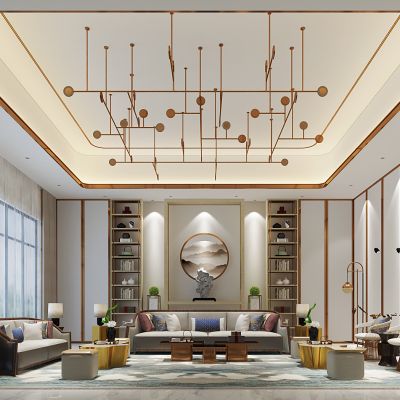 新中式会客厅沙发茶几吊灯