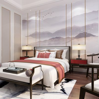 新中式卧室主人房床床头柜圈椅床榻