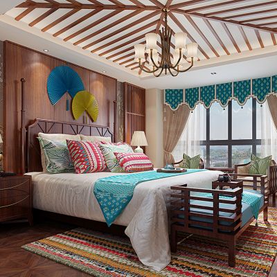 东南亚风格卧室床床头柜吊灯
