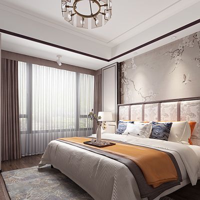 新中式卧室床床头背景
