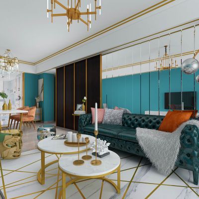 现代简欧式新古典客餐厅沙发茶几人面坐墩