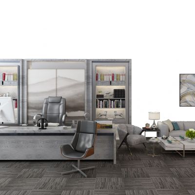 现代老板台书柜沙发组合